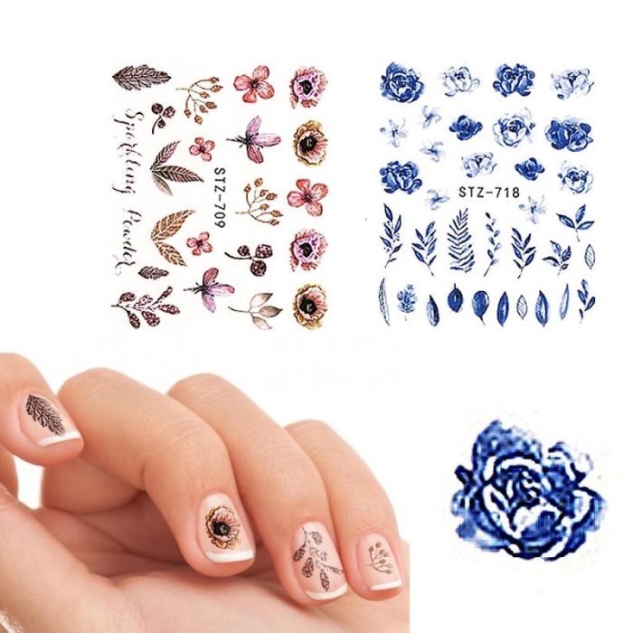 24 feuilles d'autocollants pour ongles effet aquarelle, transfert à l'eau, fleurs, tendance sauvage, conseils DIY