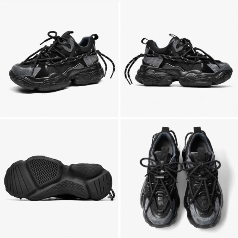 Sneakers Dame Mesh Skinn Patchwork Dobbel Snøring Platformsåle Uformelle Damesko Håndlaget 29393