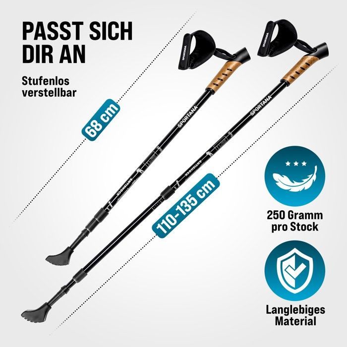 Telescopic Nordic walking poles in aluminum with wrist straps - hiking - grey