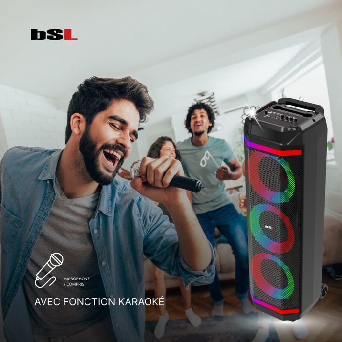 Enceinte Bluetooth BSL-S61 50 W, microphone intégré, radio FM/USB MP3, fonction karaoké USB-C