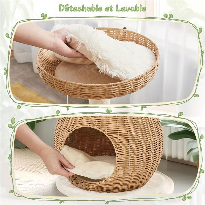 Árbol rascador de ratán para gatos YAHEETECH - Diseño moderno con escondite y poste rascador de sisal - 75 cm