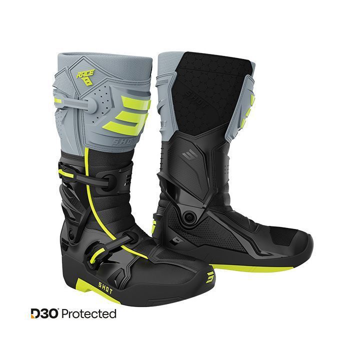 Bottes moto cross SHOT RACE GEAR Race 8 Grey Neon Yellow