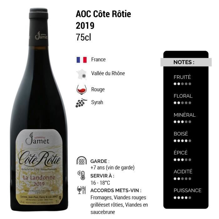 Côte Rôtie La Landonne Rouge 2019 - 75cl - Domaine Jamet - Vin AOC Rouge de la Vallée du Rhône - Cépage Syrah