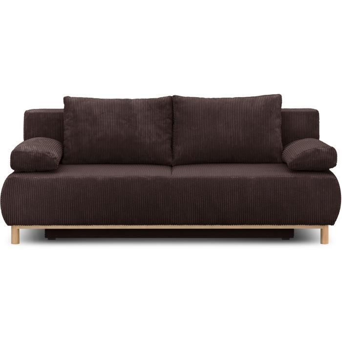 Sofá convertible de 3 plazas - MIKA - Pana marrón oscuro - Compartimento de almacenamiento - Ancho 192 x Alto 84 x Profundidad 93 cm
