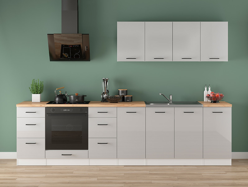 Komplet kuchenny Junona Line 300 cm jasny szary połysk
