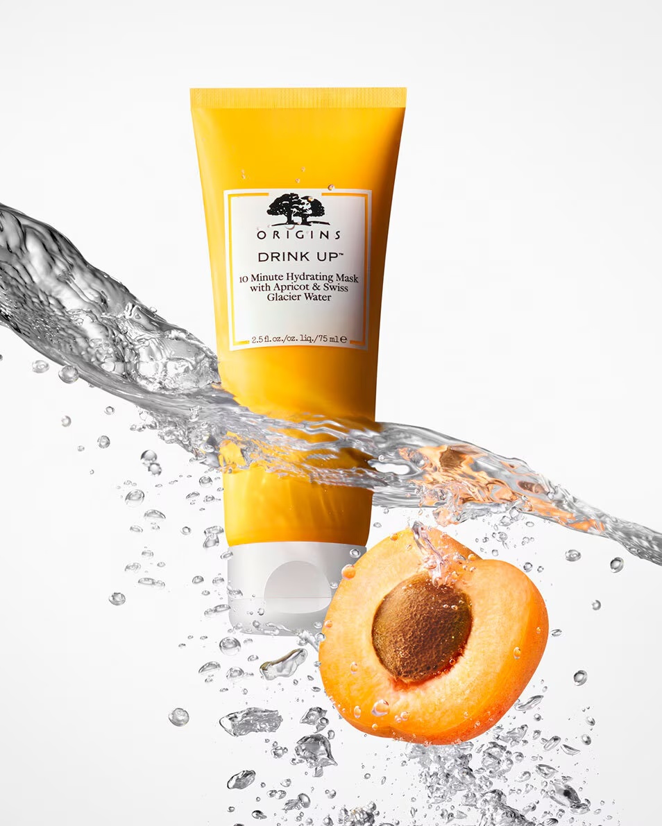 MASCA HIDRATANTĂ ORIGINS DRINK UP™ 10 MINUTE CU CAISĂ ȘI APĂ GHEȚARARĂ ELVEȚIANĂ