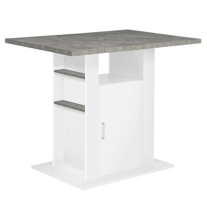 IDMARKET Ilot central UGO 110 cm plateau effet béton et blanc avec rangements