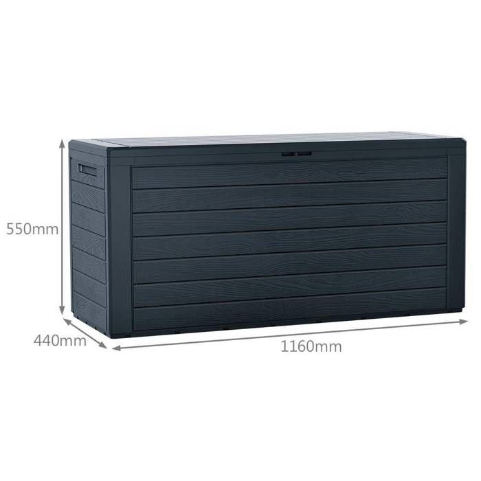 VOUNOT® Coffre de Jardin avec Poignées 280L - Malle de Rangement Extérieur en PP - 116x44x55cm - Style Bois Anthracite