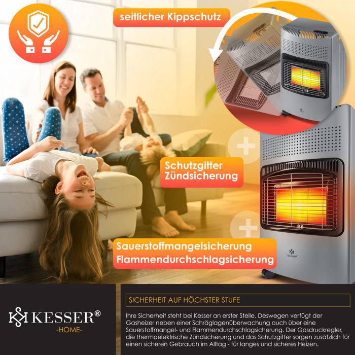KESSER keramische gaskachel - 4200 watt - donkergrijs - inclusief drukregelaar - inclusief gasslang