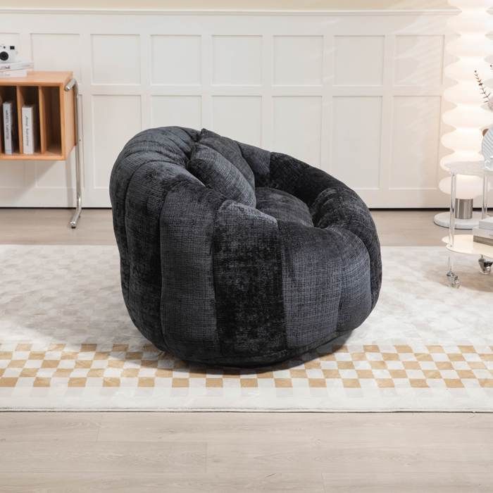 Sofá puf de 2 plazas LEMONBEST 150×95×63 cm - Chenilla negra, espuma viscoelástica