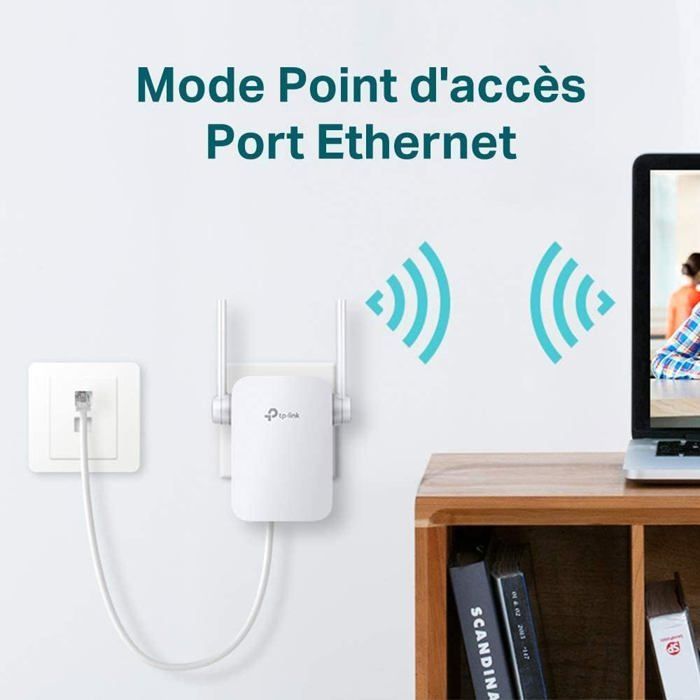 Répéteur WiFi RE305 Amplificateur WiFi AC1200,WiFi Extender jusqu'à 120㎡,répéteur wifi puissant avec un port Ethernet,Compatible