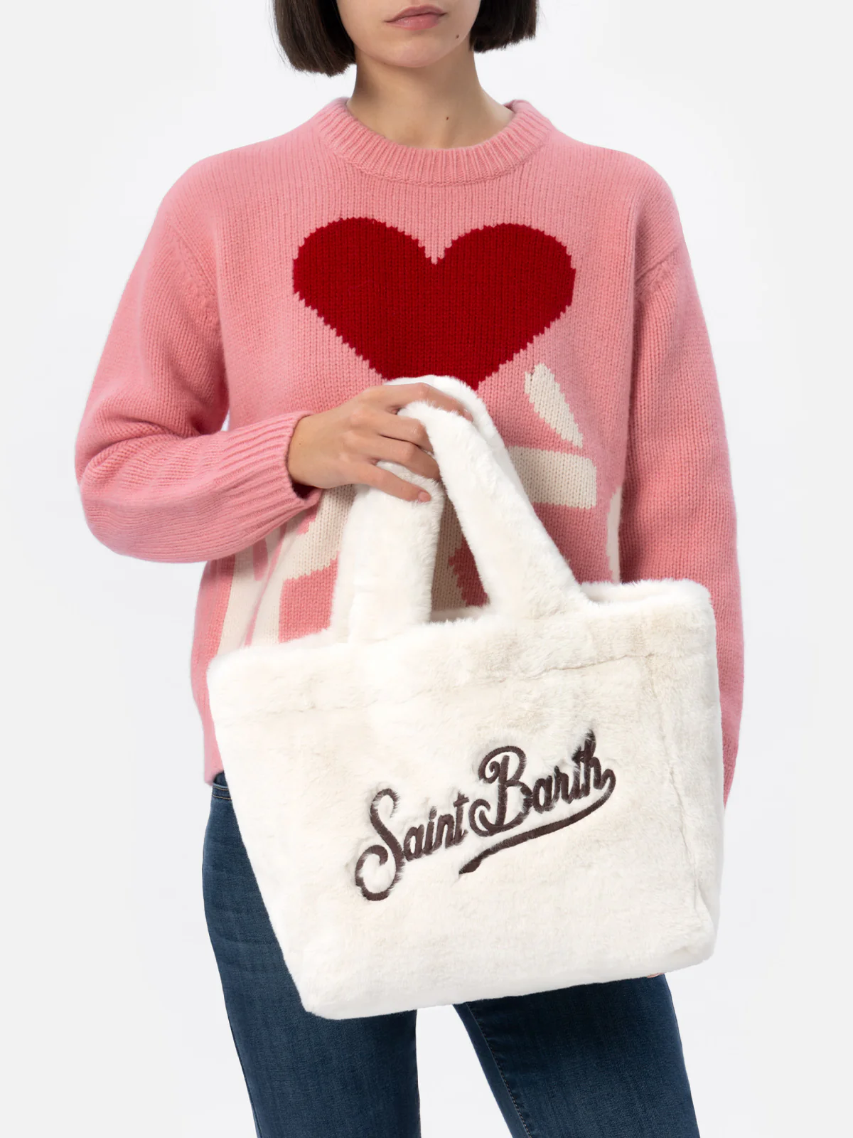 Mini sac à main d'hiver Colette Vanity en fausse fourrure blanche avec logo Saint Barth | Un indispensable d'hiver à la fois confortable et chic | MC2 Saint Barth