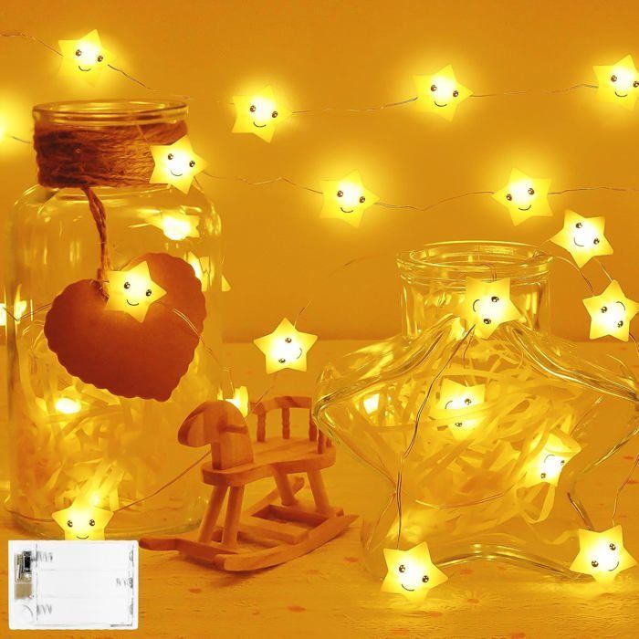Battery Operated String Lights, 2m 20 LED Stars, Children's String Lights, with Timer, for Indoor Use