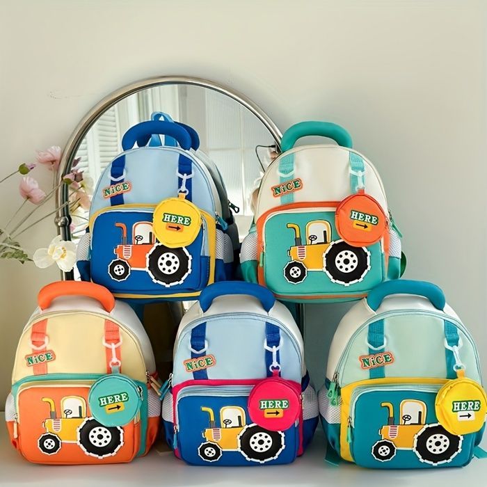 Children's cartoon design schoolbag - Green and Orange - Cute - Preschool to Grades 2-6 - Easy to clean - Foldable