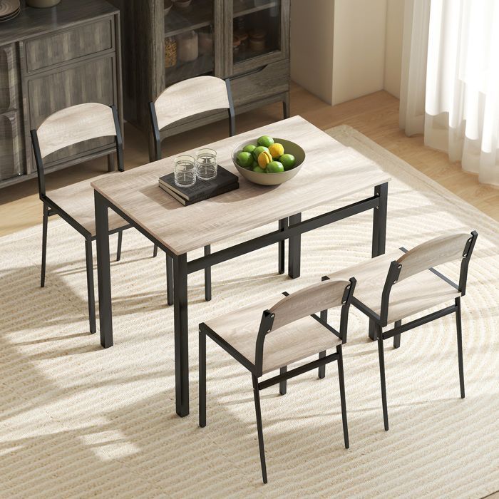 Ensemble table à manger et chaises - HOMCOM - métal - 100x63x76,5cm - Bois naturel