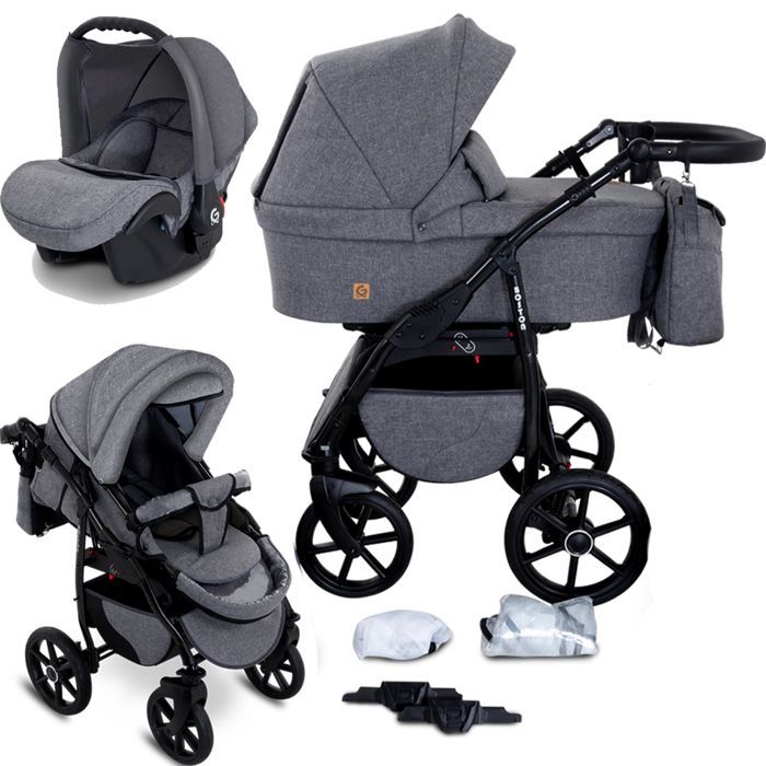 GagaDumi Boston 3-in-1 Combination Stroller, Carrycot, Car Seat with All Accessories, Pram (B1-Grey Jeans)