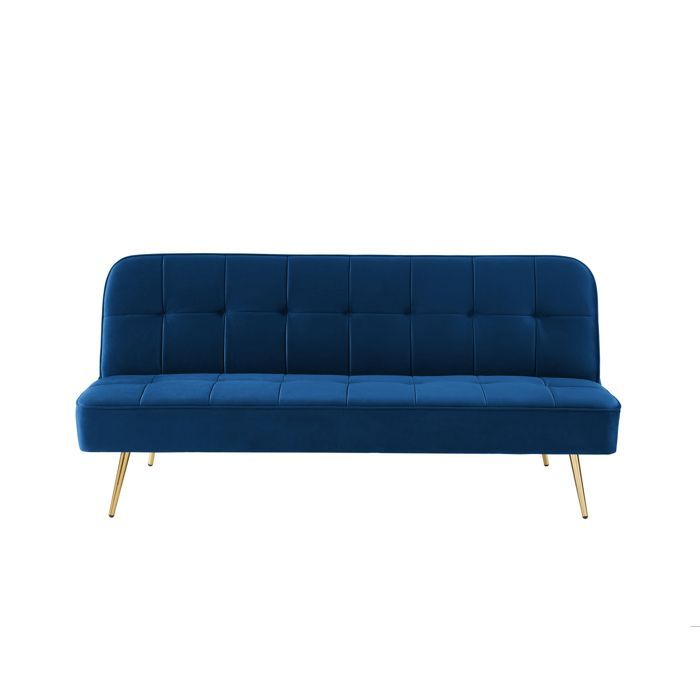 Sofá convertible de 3 plazas AROMA en terciopelo azul.