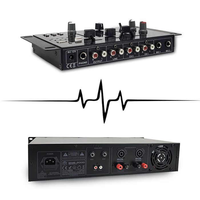 Kit completo per impianto audio DJ da 3200 W: amplificatore, altoparlanti, mixer, supporti, cuffie, cavi, microfono, LED - Ideale per feste, bar ed eventi.