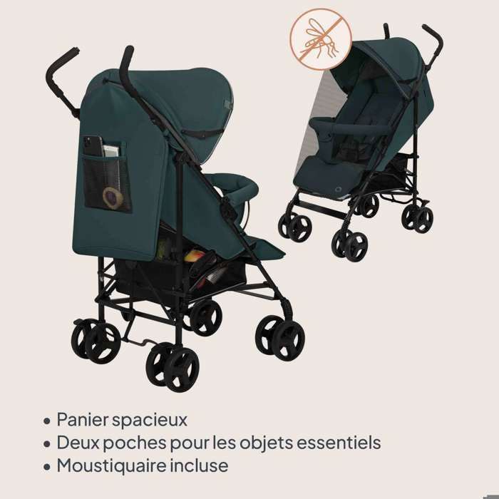 LIONELO Elia Compact Stroller - Very Lightweight - 6-36 months - Mosquito net included - Front shock absorbers - Emerald Green