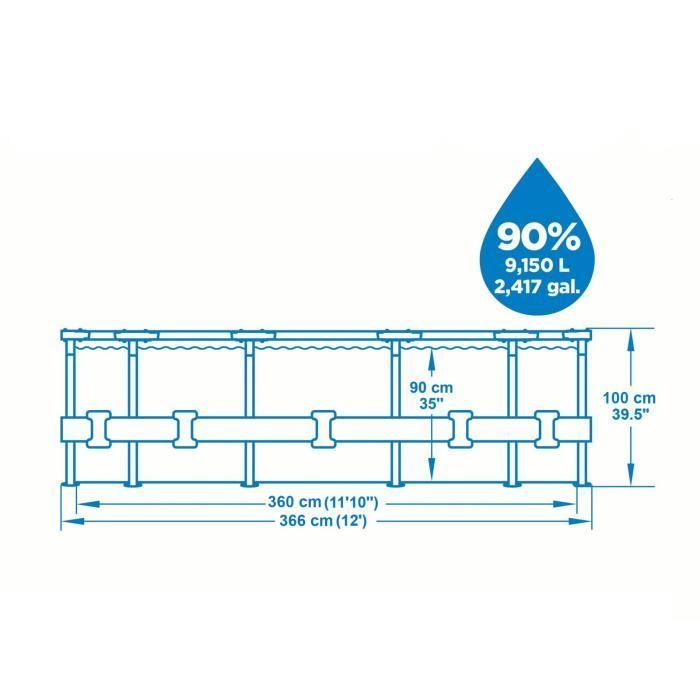 Kit para piscina tubular acima do solo BESTWAY Steel Pro Max™ - 366 x 100 cm - Redonda (Fornecido com filtro de cartucho, escada e difusor)