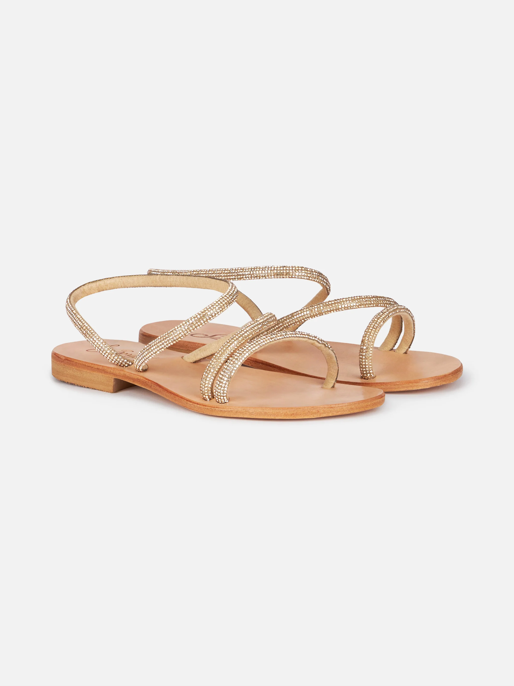 Cora lage sandalen met gouden strasssteentjes