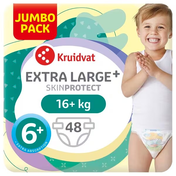 Kruidvat 6+ Extra Large Plus plienky Jumbo balenie<br>veľkosť 6+ (16+ kg), 48 kusov