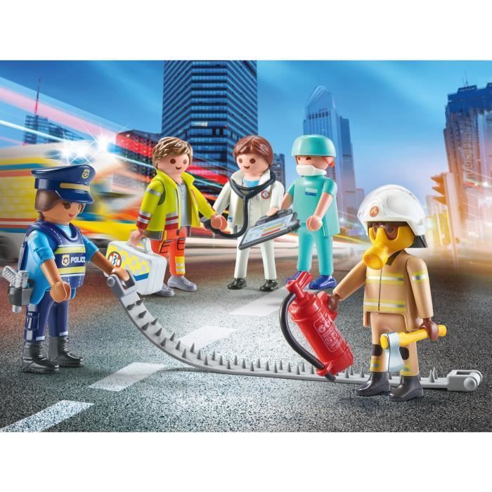 PLAYMOBIL Meine Figuren Alltagshelden – 71400 – Polizei, Feuerwehr, Arzt, Rettungskräfte – Stadt-Action – Ab 5 Jahren – 59 Teile