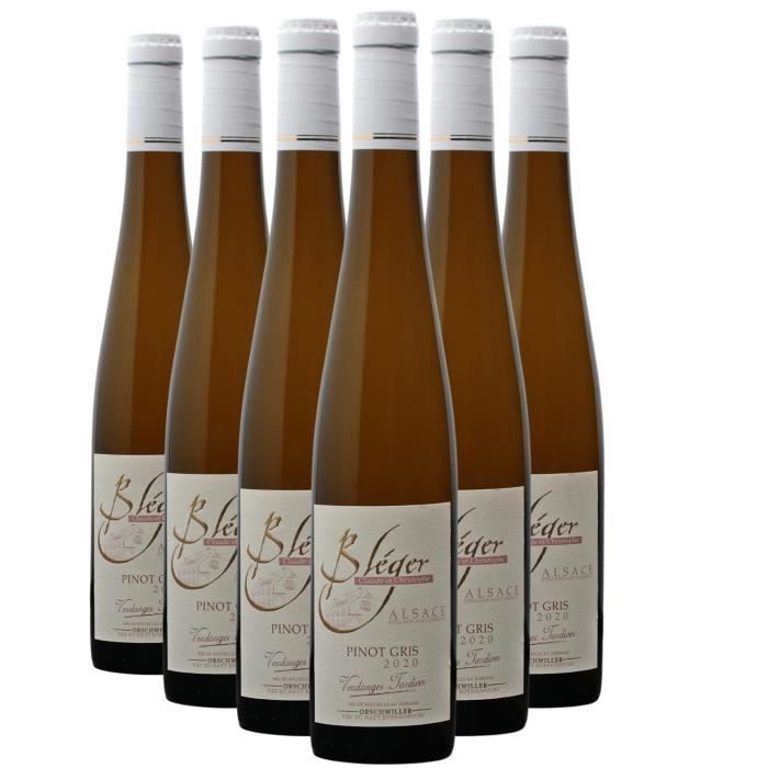 Pinot Gris de Alsacia, Vendimia Tardía, Vino Blanco Dulce 2020 - Ecológico - Caja de 6 botellas de 50 cl - Domaine Claude et Christophe Bléger - Vino AOC