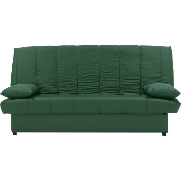 Divano letto a 3 posti con meccanismo click-clack - Tessuto verde 100% cotone - Stile contemporaneo - L 190 x P 92 cm - MILA