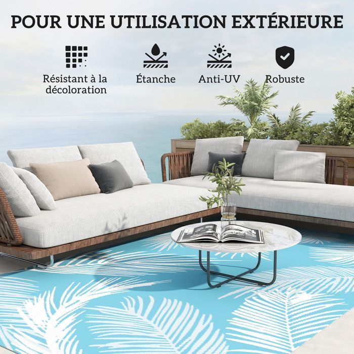 Alfombra de exterior - Outsunny - reversible - resistente a la intemperie - PP - 274x182cm - azul