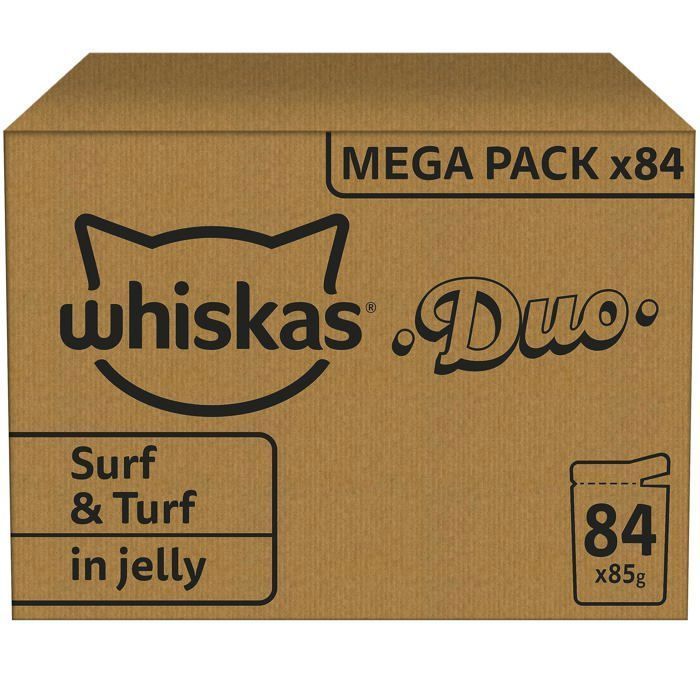 Whiskas Kattenvoer Zakjes voor Volwassen Katten – Assortiment Kabeljauw/Kip, Zalm/Kalkoen, Tonijn/Forel, Rundvlees/Gevogelte