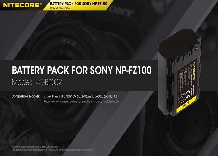 Fotoakku - Nitecore - NC BP002 - 2250 mAh - 7,2 V - Kompatibel mit Sony NP-FZ100