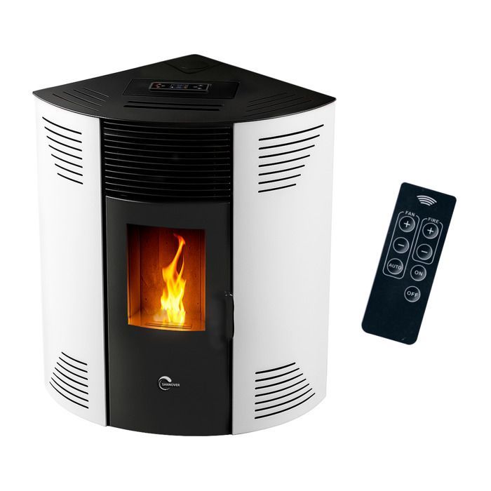 Estufa de pellets de esquina sellada Sannover Iseos de 12,2 kW, color blanco