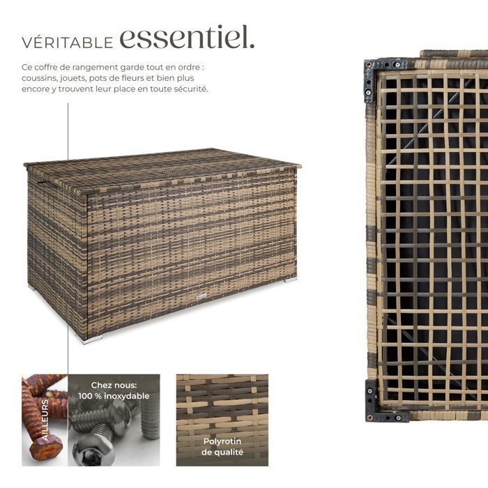 Garden storage - TECTAKE - OSLO large capacity garden storage box, made of woven resin, 145x82.5x79.5cm - Natural brown