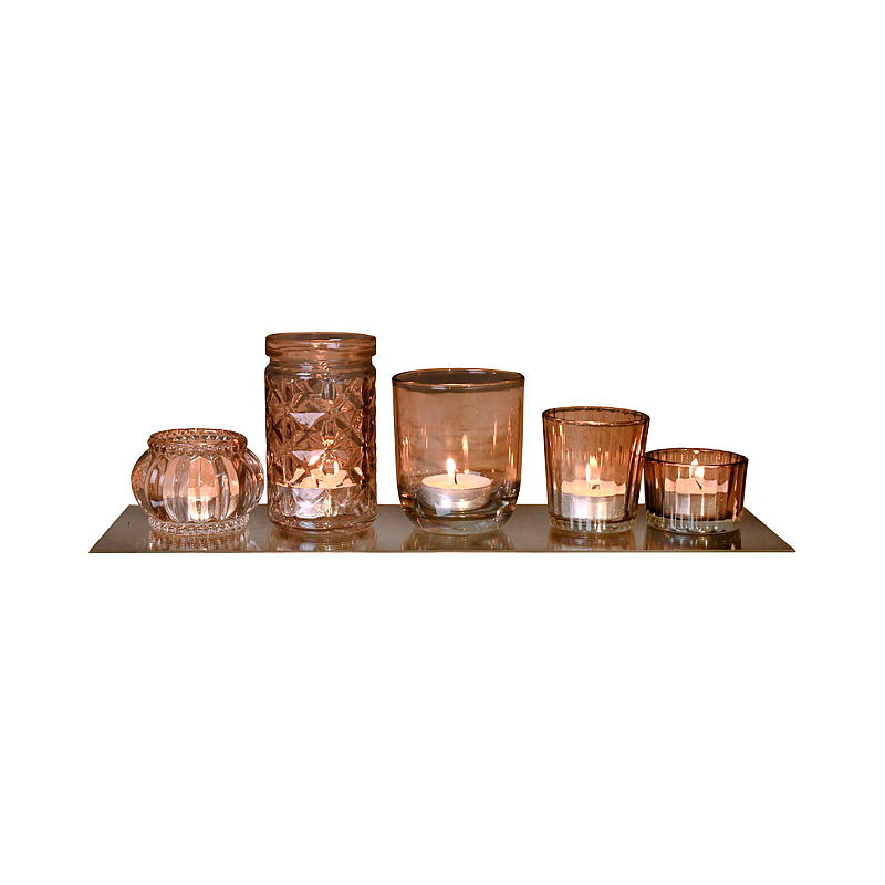 Porte-bougies chauffe-plat, lot de 5, avec soucoupe en verre