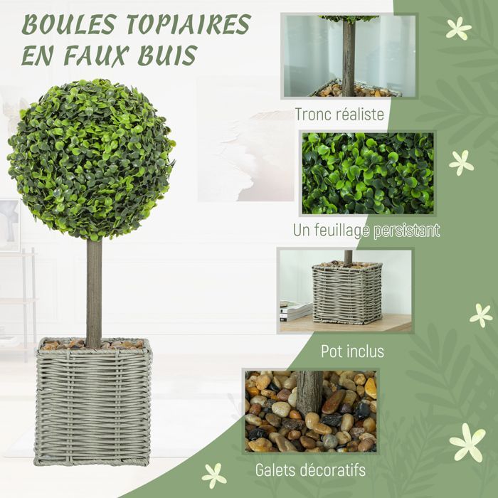Juego de 2 plantas artificiales - HOMCOM - maceta de plástico trenzado y guijarros - 50 cm de alto - verde