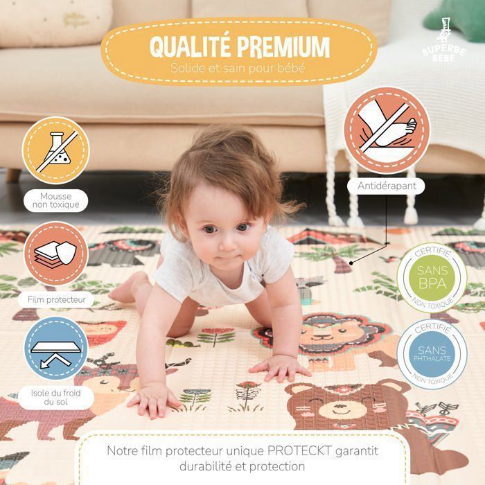 Omkeerbare en waterdichte opvouwbare speelmat - 200x180x1,5 cm | Schuimrubberen speelmat voor kinderen - MONUMENTS | SUPERB BABY