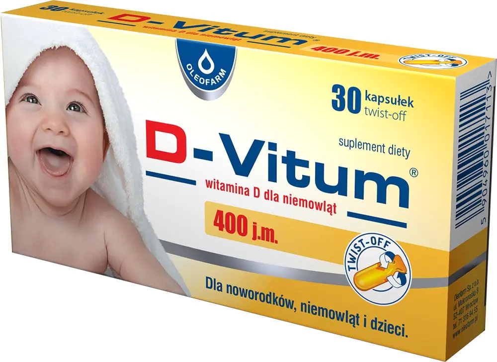 D-Vitum 400 j.m., Witamina D dla noworodków, niemowląt i dzieci, Kapsułki twist-off