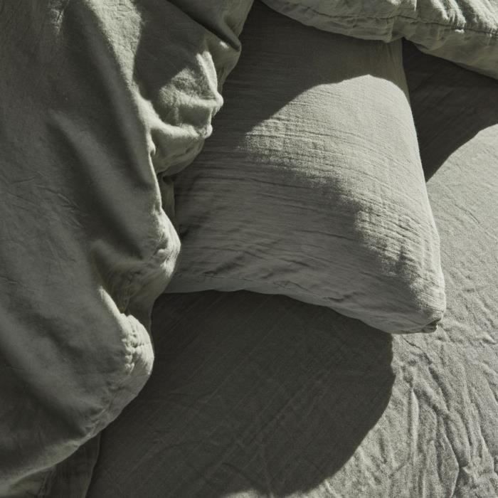 Juego de ropa de cama - TODAY - 123327 - Individual - 140x200 cm - Gasa de algodón lisa - Verde salvia