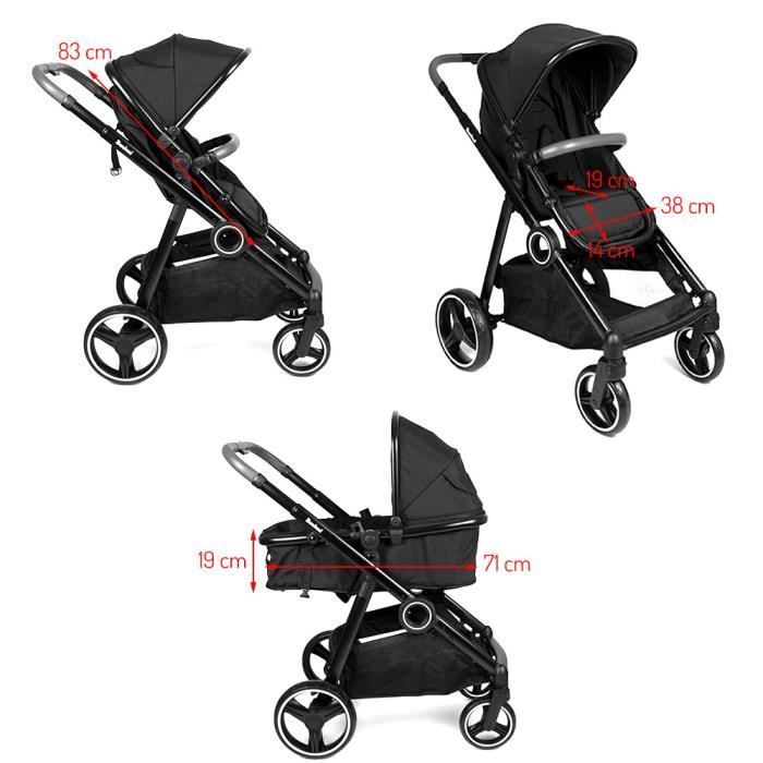 Carrinho de bebê duplo 4 em 1 Baninni com bebê conforto Luiz, preto