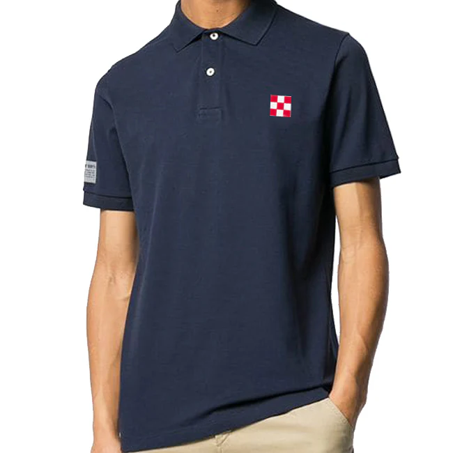 Blauwe polo met St. Barth-ruitpatroon