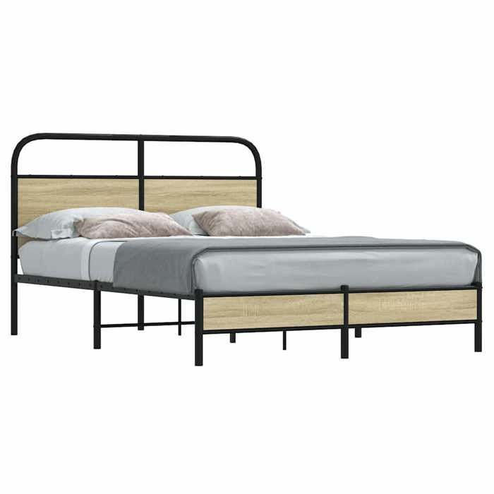Estructura de cama - UU - 120x190 cm - Roble Sonoma - Acero y madera de ingeniería - 196x125x100 cm - Altura libre 27 cm