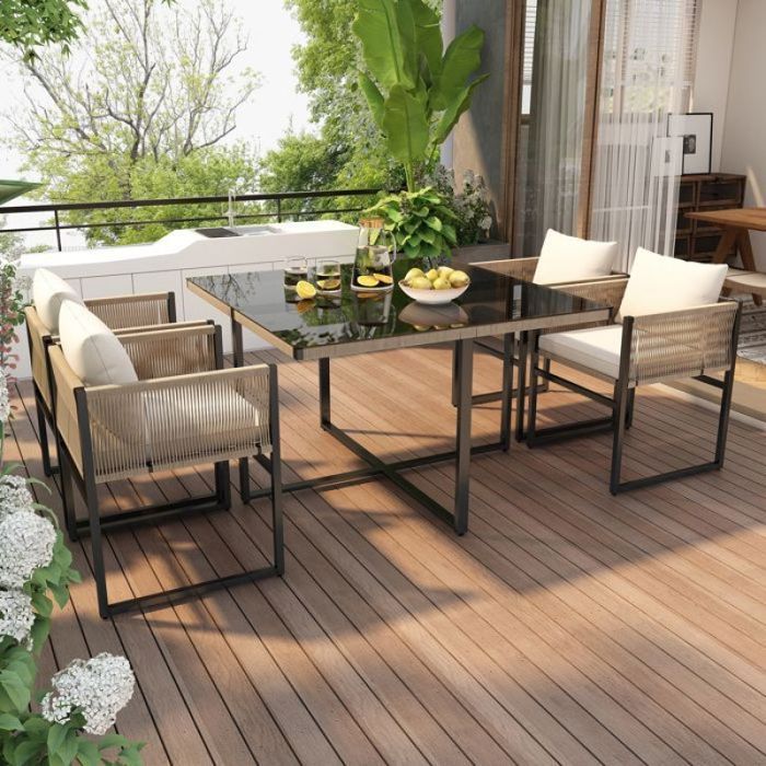 Modulares Gartenmöbelset – 5-teilig – Tisch 110 x 110 x 74 cm – Stapelbare Stühle