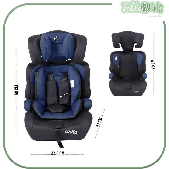 FableKids Siège auto pour enfants | Ceinture de sécurité à 3 points | Siège auto pour enfants 76-150 cm | Bleu