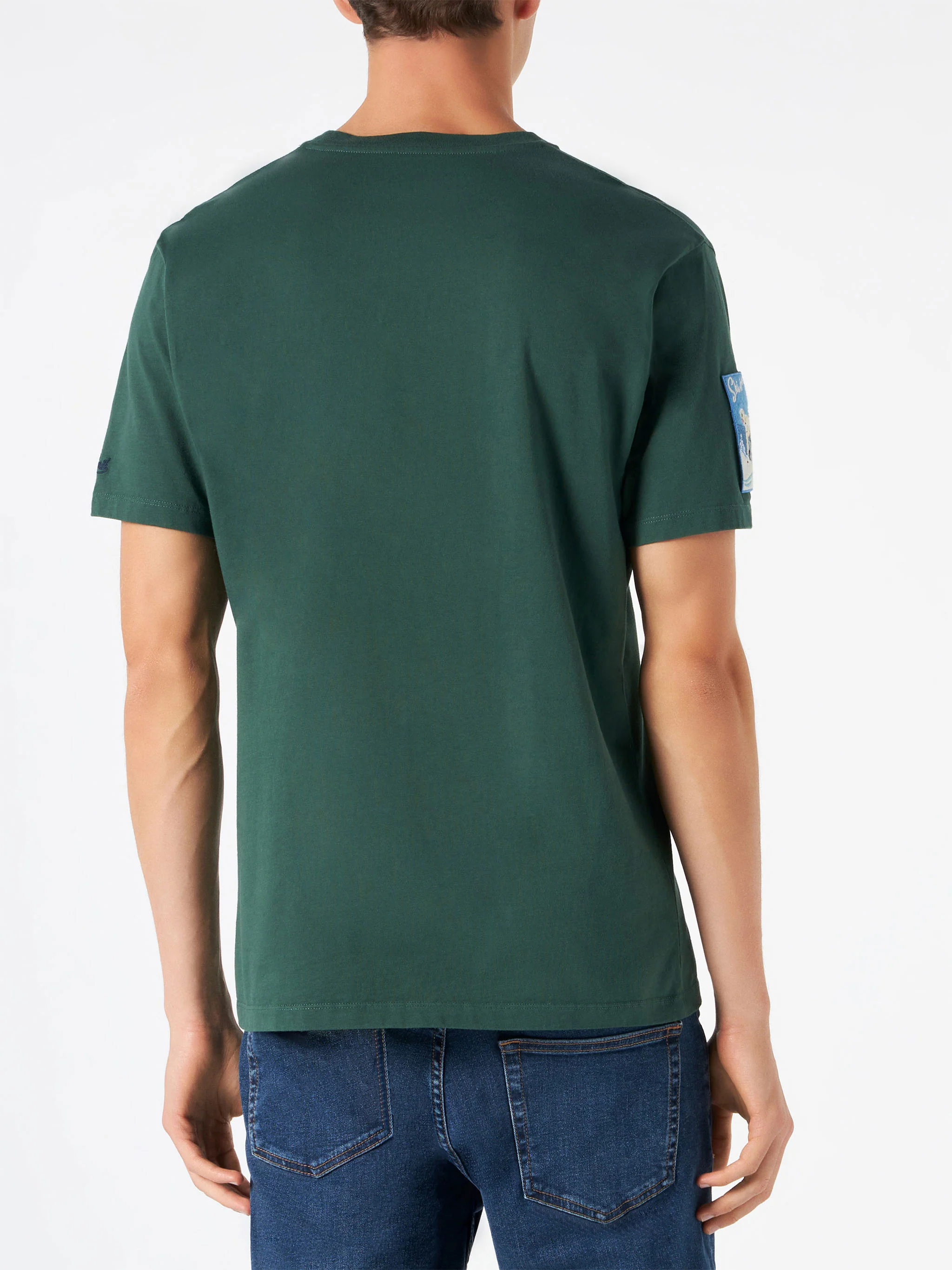 Bosgroen heren T-shirt met patches