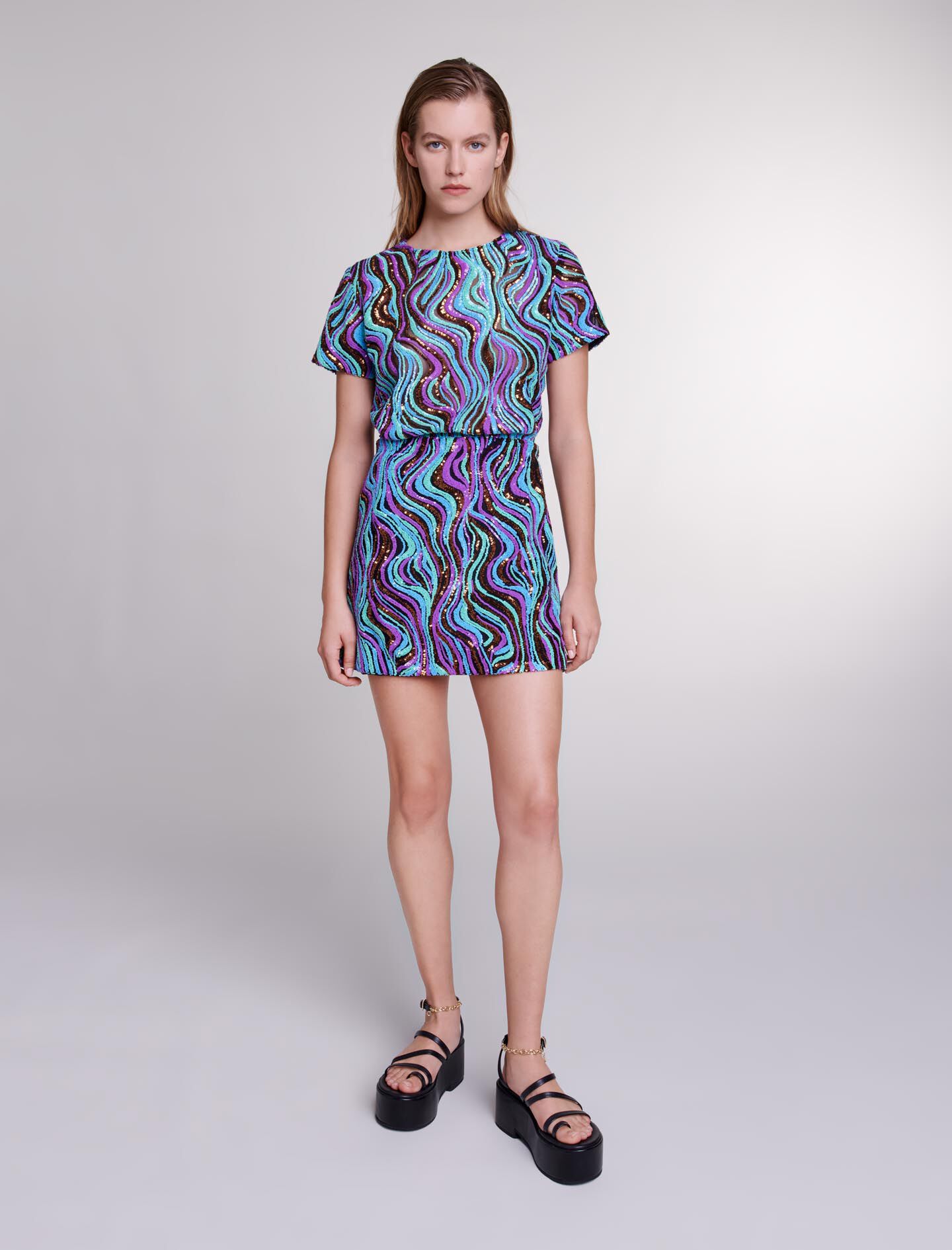 Trompe l'oeil korte jurk - Multicolor