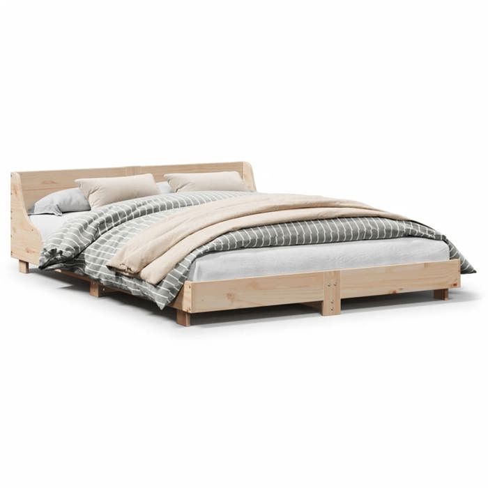 Estrutura de cama vidaXL com cabeceira, 140x190 cm, madeira maciça de pinho, móveis para quarto, estrado de ripas, cama de madeira, cama, cama de casal 850740