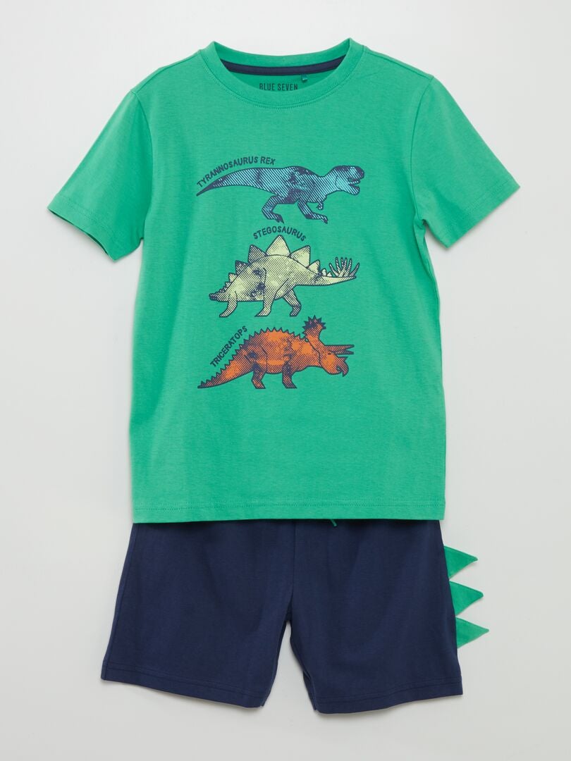 Krátké pyžamo s dinosaurem - 2 díly - zelené