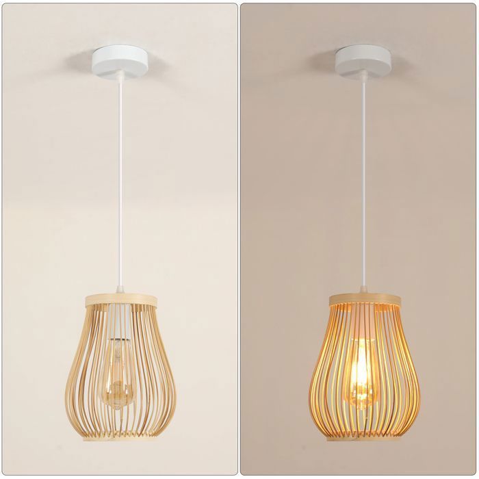 Dorlink Suspension Rotin - Hauteur Ajustable - Compatible E27 Ampoules LED Suspension rotin Suspension salon（san ampoules）