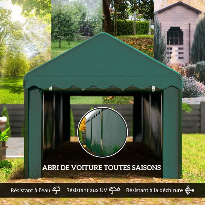 Tenda da garage/posto auto Outsunny - 3 x 6 m - 2 porte avvolgibili, tessuto in PE da 200 g, per auto, camion, barca - verde